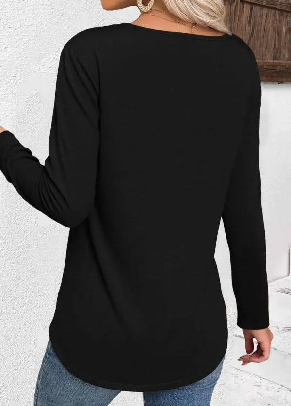 Black Long Sleeve Square Neck T Shirt