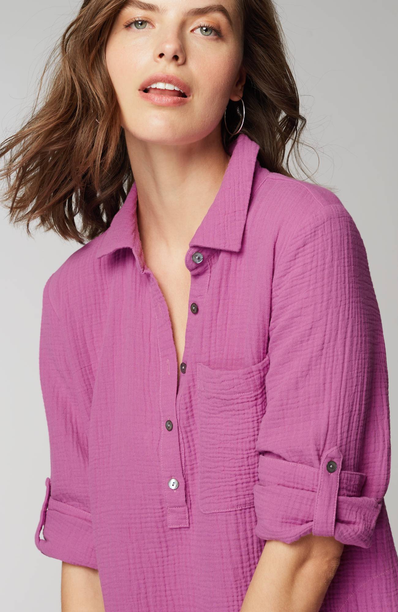 Cotton-Gauze One-Pocket Shirtdress