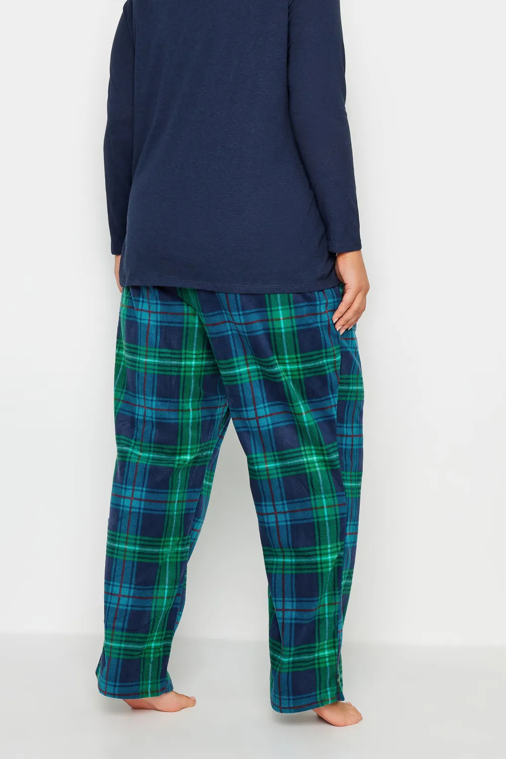 YOURS Curve Blue & Green Tartan Print Pyjama Bottoms