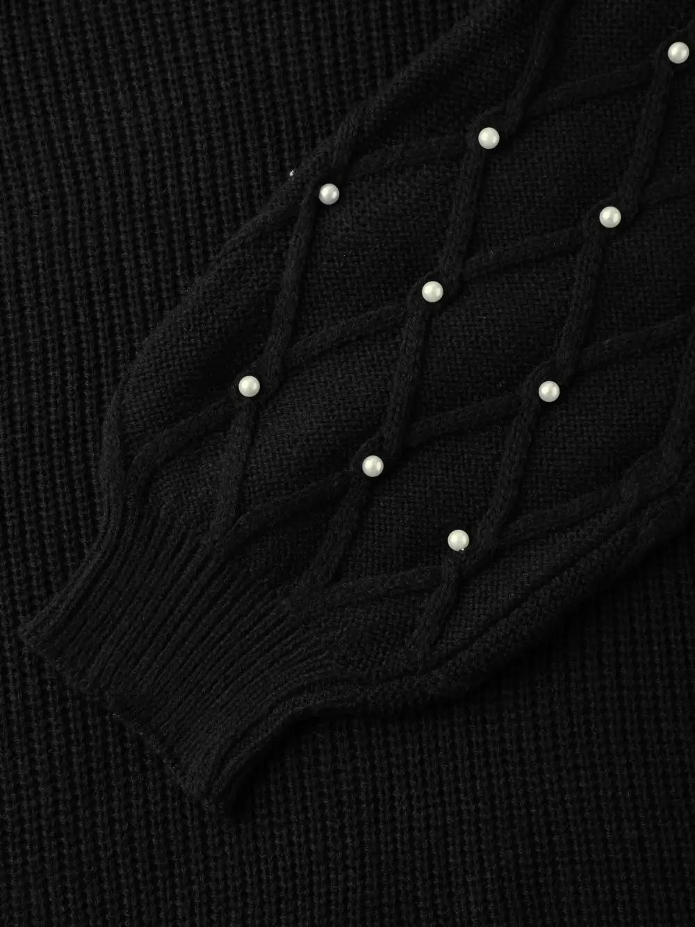 Textured Pearl Detail Drop Shoulder Pullover