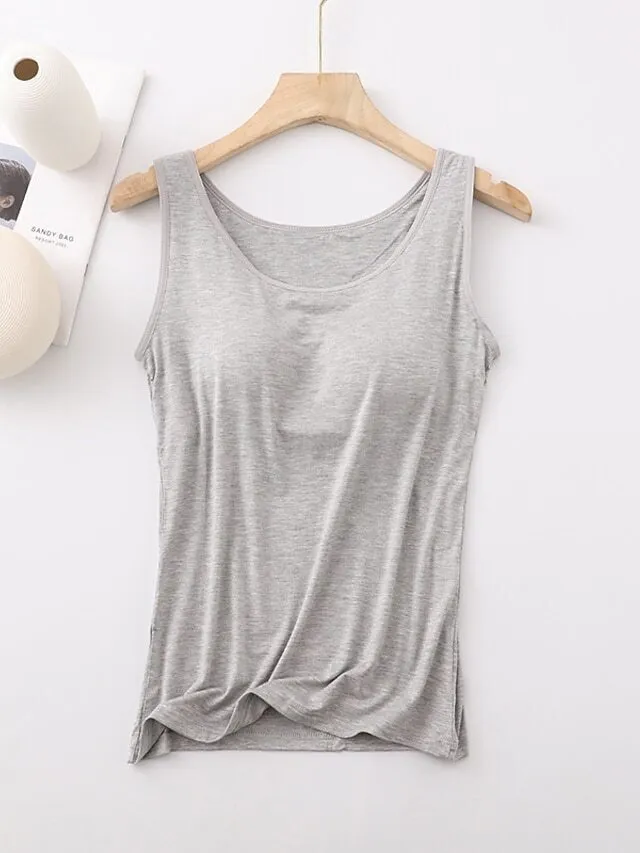 Women's Tank Top with Built-In Bra, Sleeveless Casual Basic Round Neck Regular - 10-Piece Sets