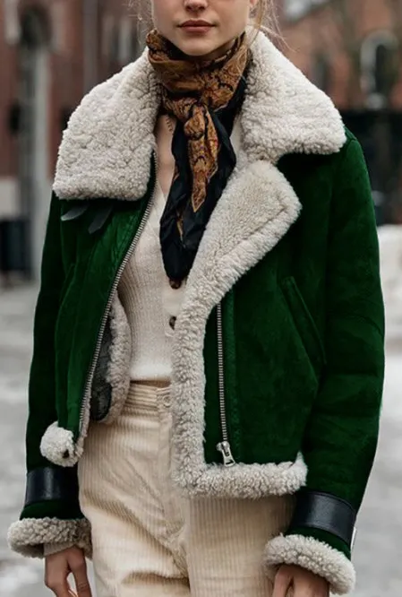Women's Lambs Wool and Fur Aviator Jacket