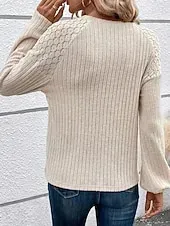 Women's Pullover Elegant Vintage Fashion Plain Work Street Dailywear Crew Neck Patchwork Buttons Loose Fit Long Sleeve White Gray Fall Winter