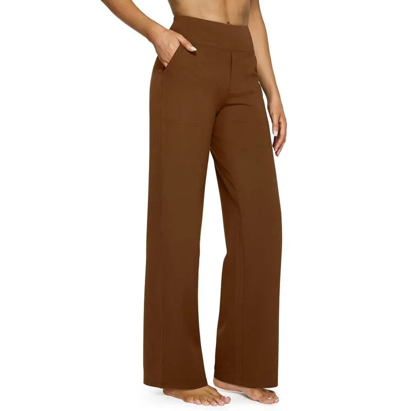 Women’s High-Waist Wide Leg Casual Pants-Loose Fit Yoga Trousers with Pockets for Work, Lounge