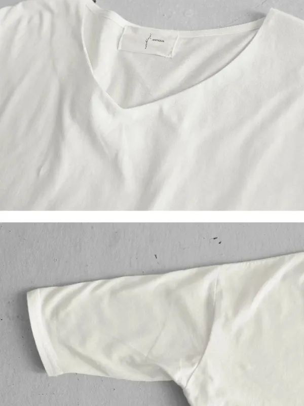 Simple Oversize Solid Color V-Neck Batwing Sleeve T-Shirts