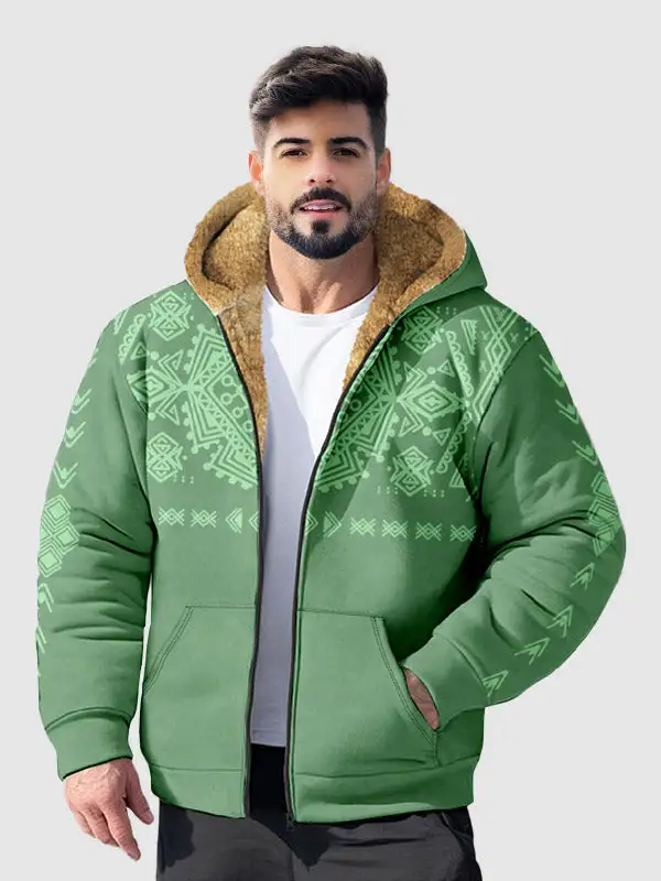 Men's Ethnic Fleece Zip Printed Hoodie Jacket