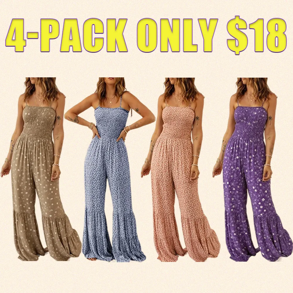 Women's Boho Floral Tie-Shoulder Wide-Leg Jumpsuit