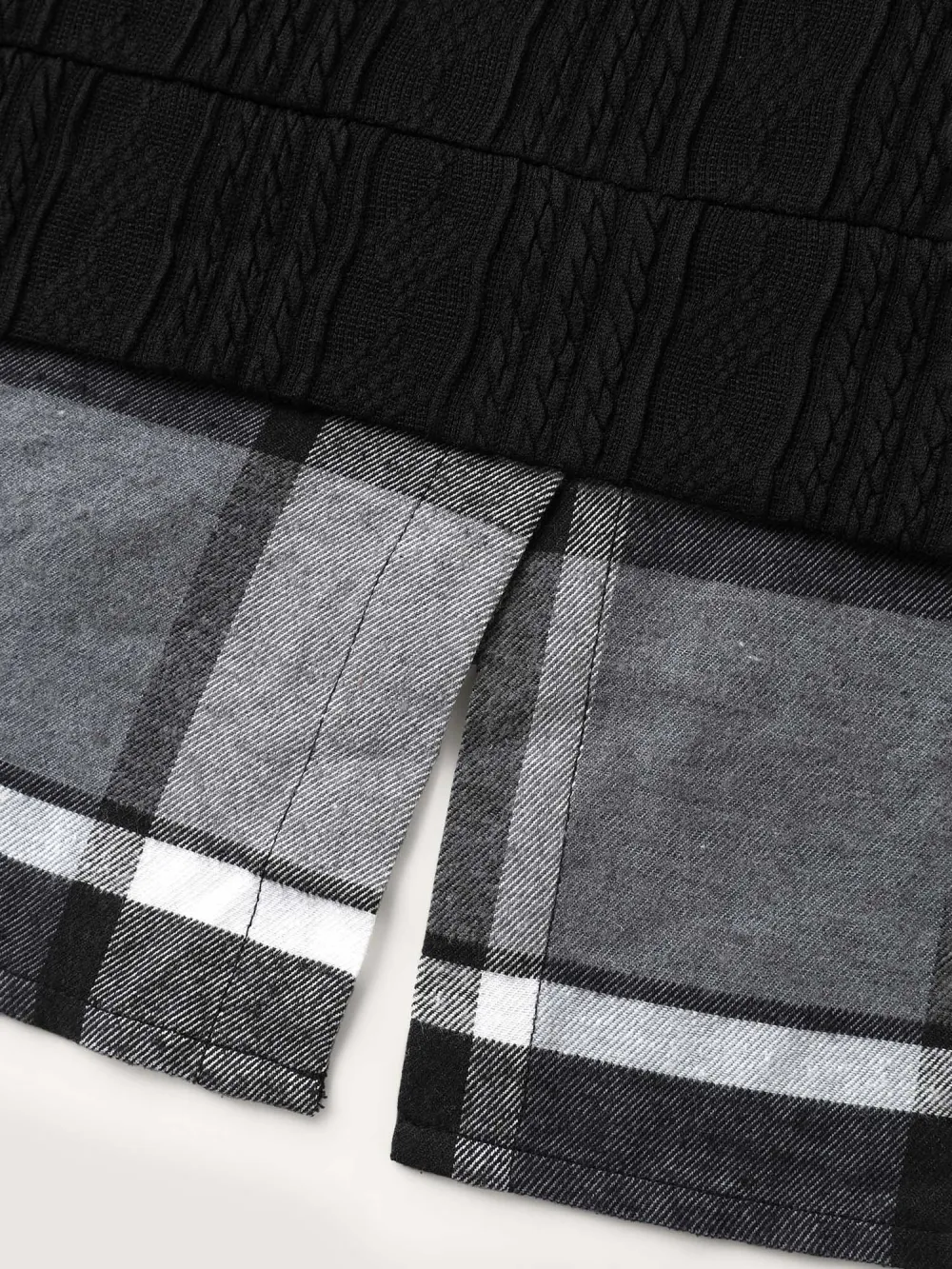 Plaid Contrast Print Relaxed-Fit Hoodie