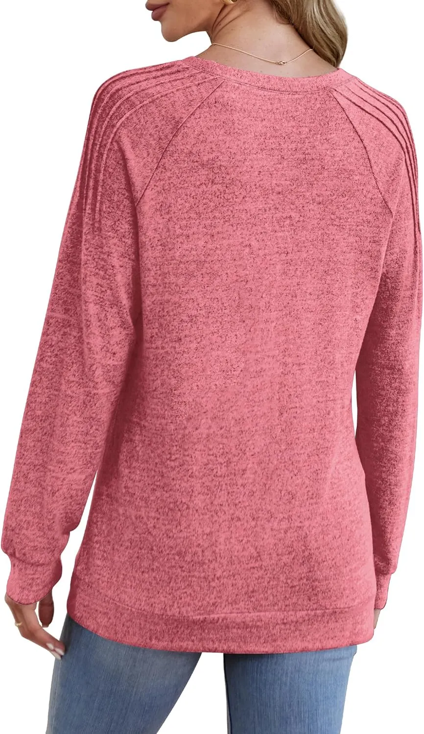 Sweatshirt for Women Crewneck Pleated Long Sleeve Shirts Tunic Tops Fashion 2024