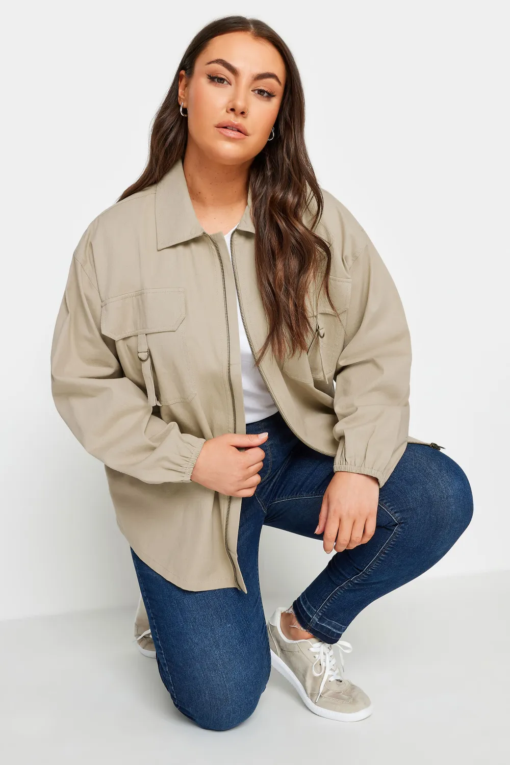 YOURS Curve Stone Brown Utility Bomber Jacket