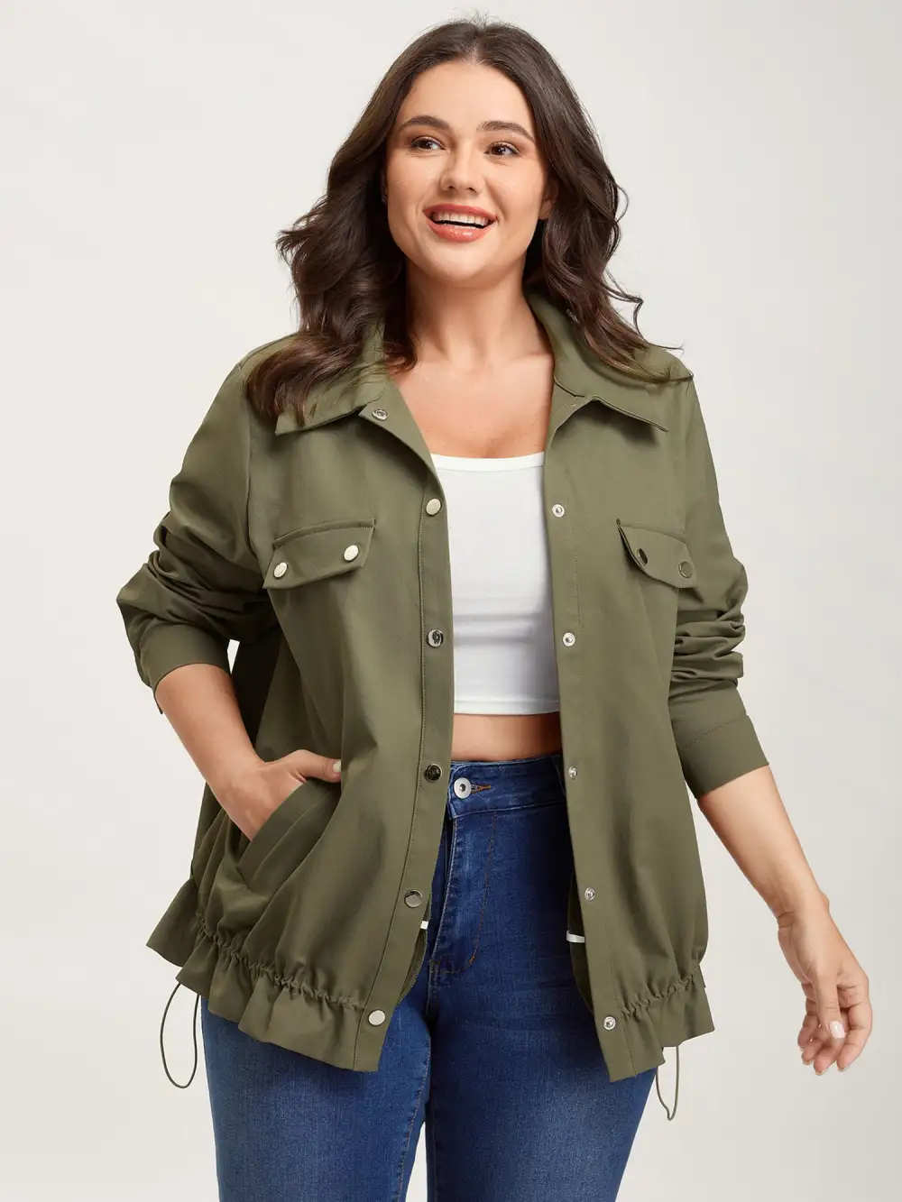 Elastic Adjustable Hem Pockets Jacket