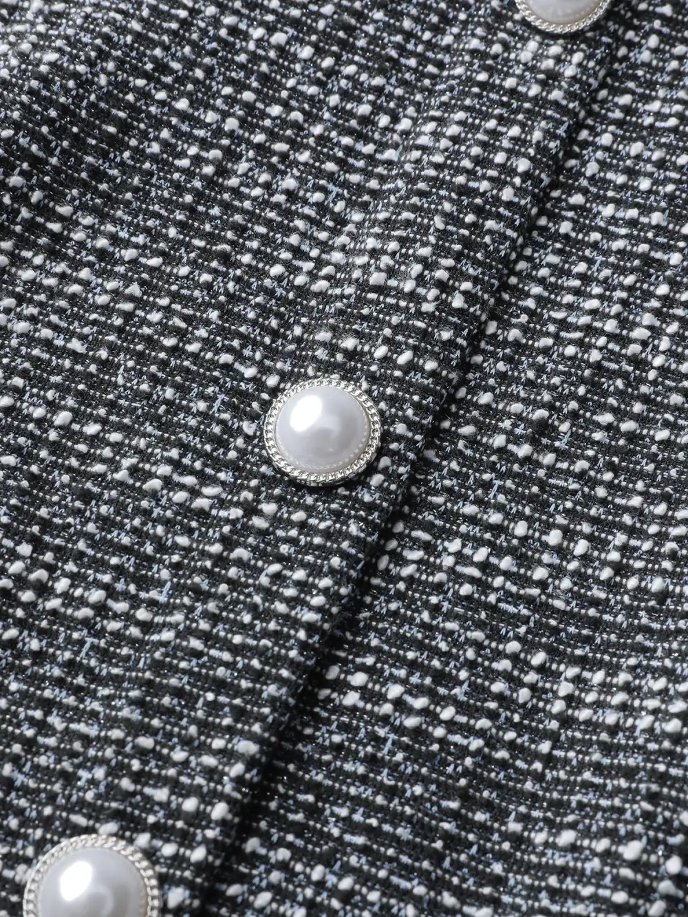 Tweed Knit Pearl Button Stretchy Midi Dress