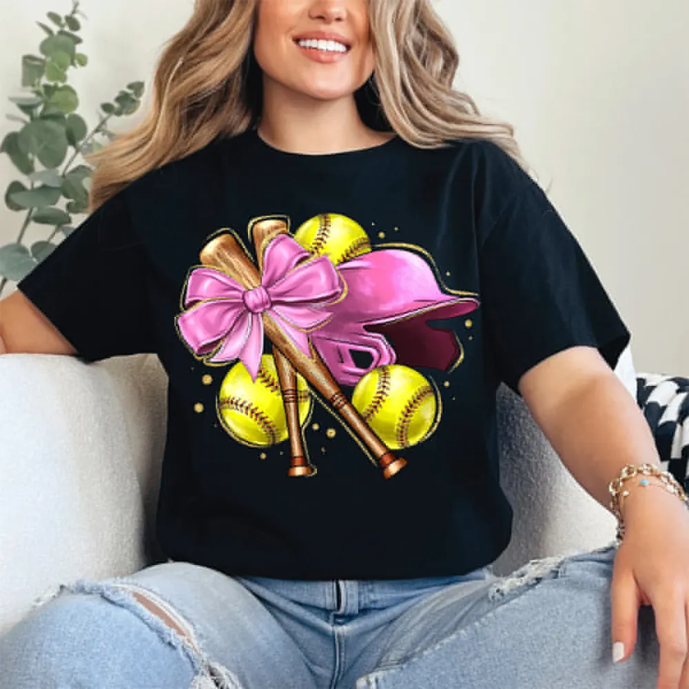 Baseball Season Printed Round Neck Short Sleeve T-Shirt