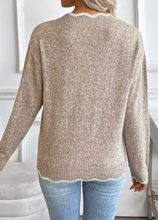 Light Camel Tummy Coverage Long Sleeve V Neck Sweater