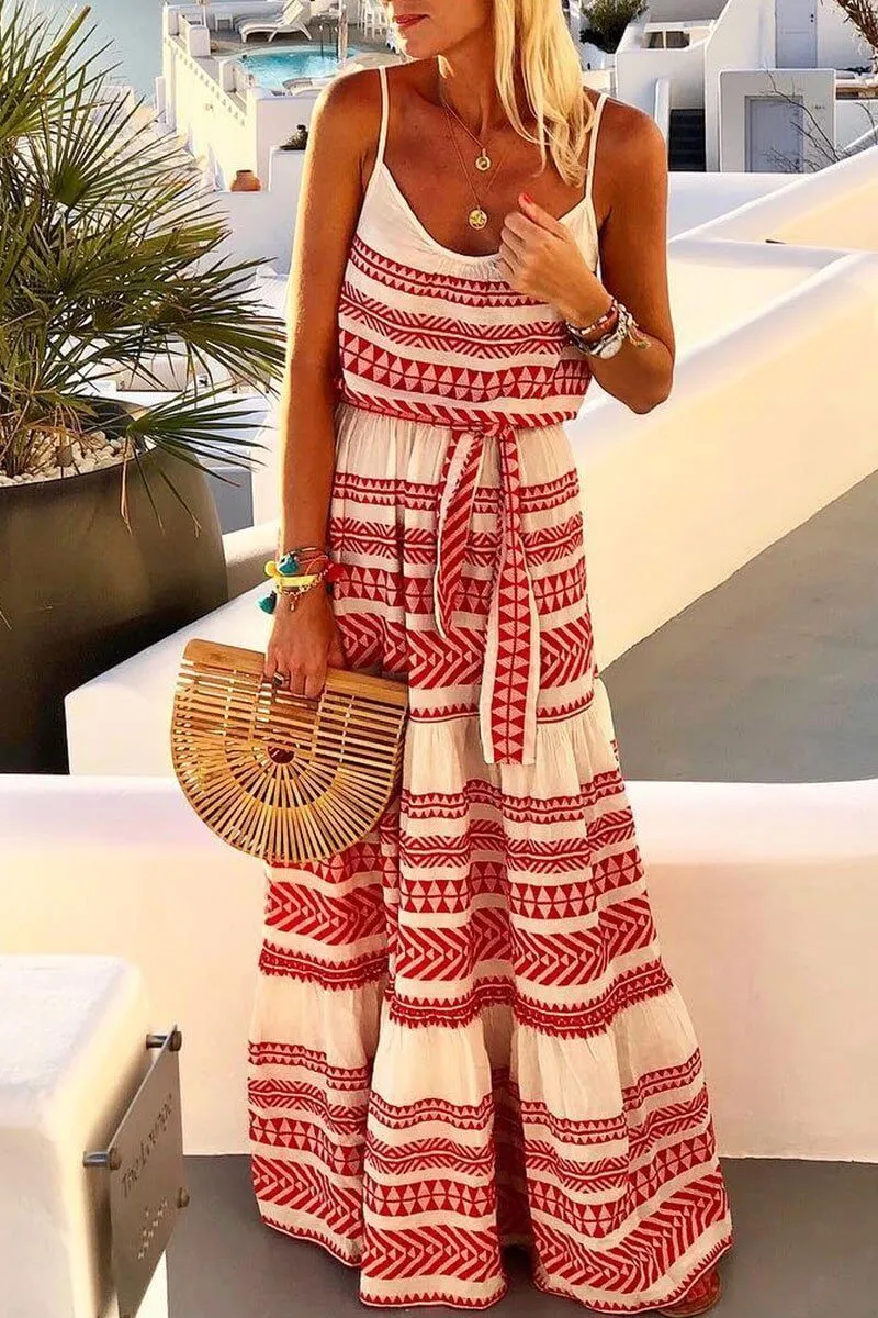 Florcoo Geometric Printed Loose Ankle Length Dress（4 colors）