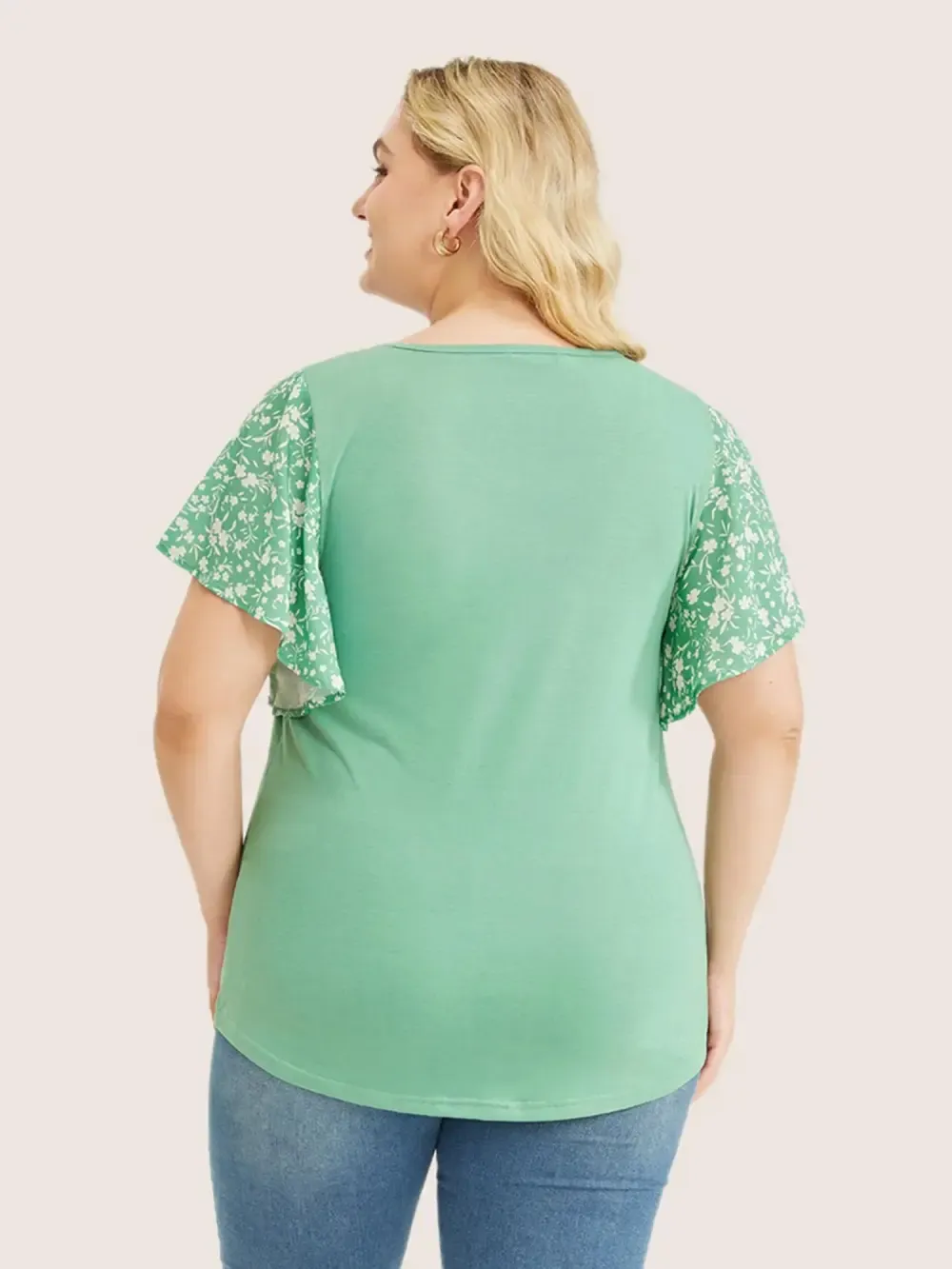 Ditsy Floral Ruffle Sleeve Round Neck T-shirt