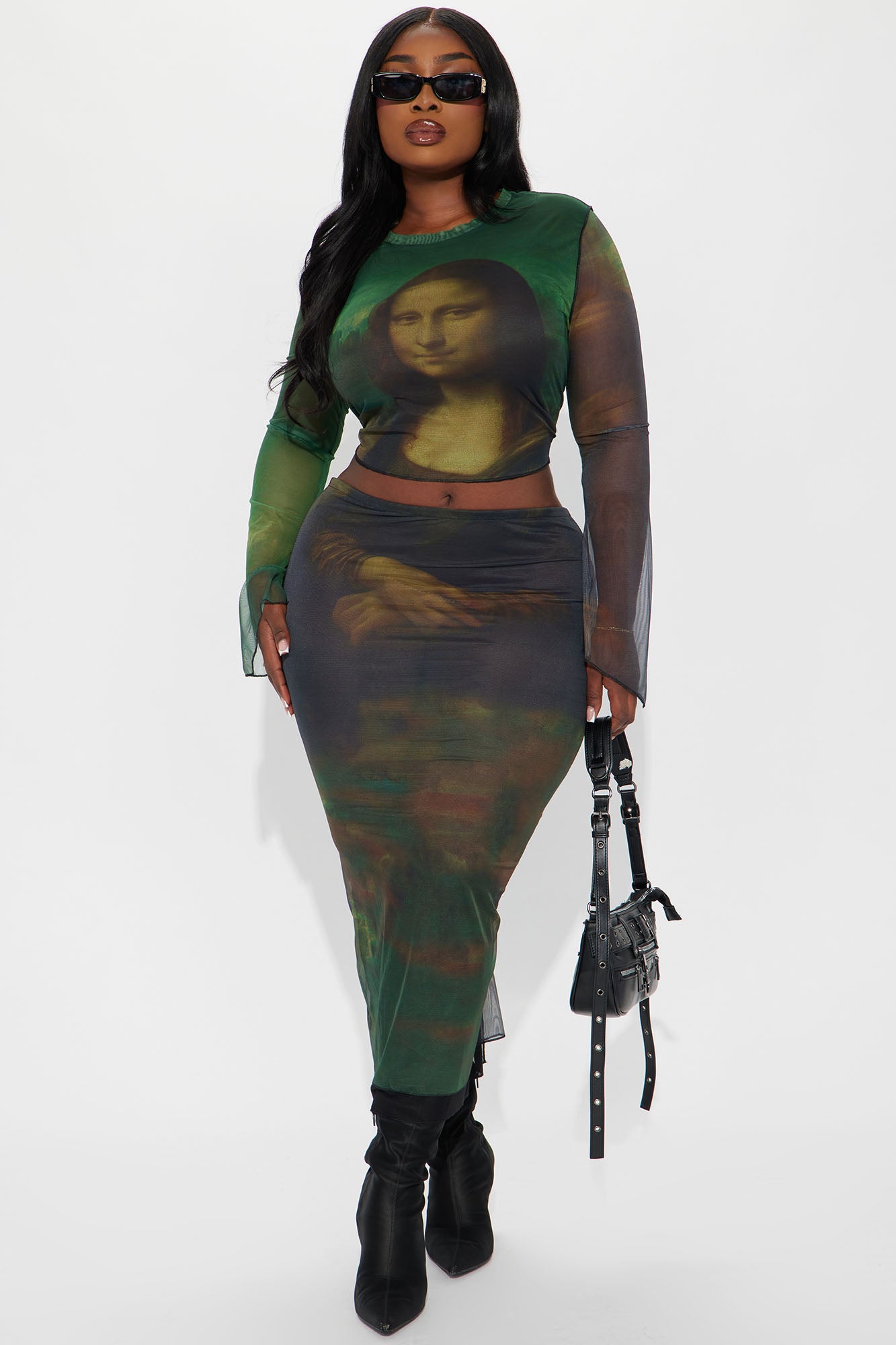Mona Lisa Mesh Skirt Set - Green/combo
