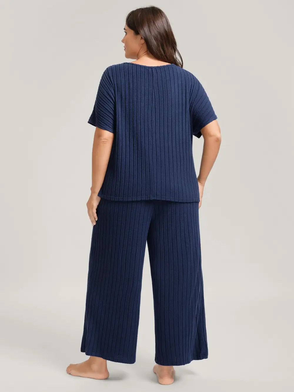 Stretchy Pit Strip Solid Loungewear Set