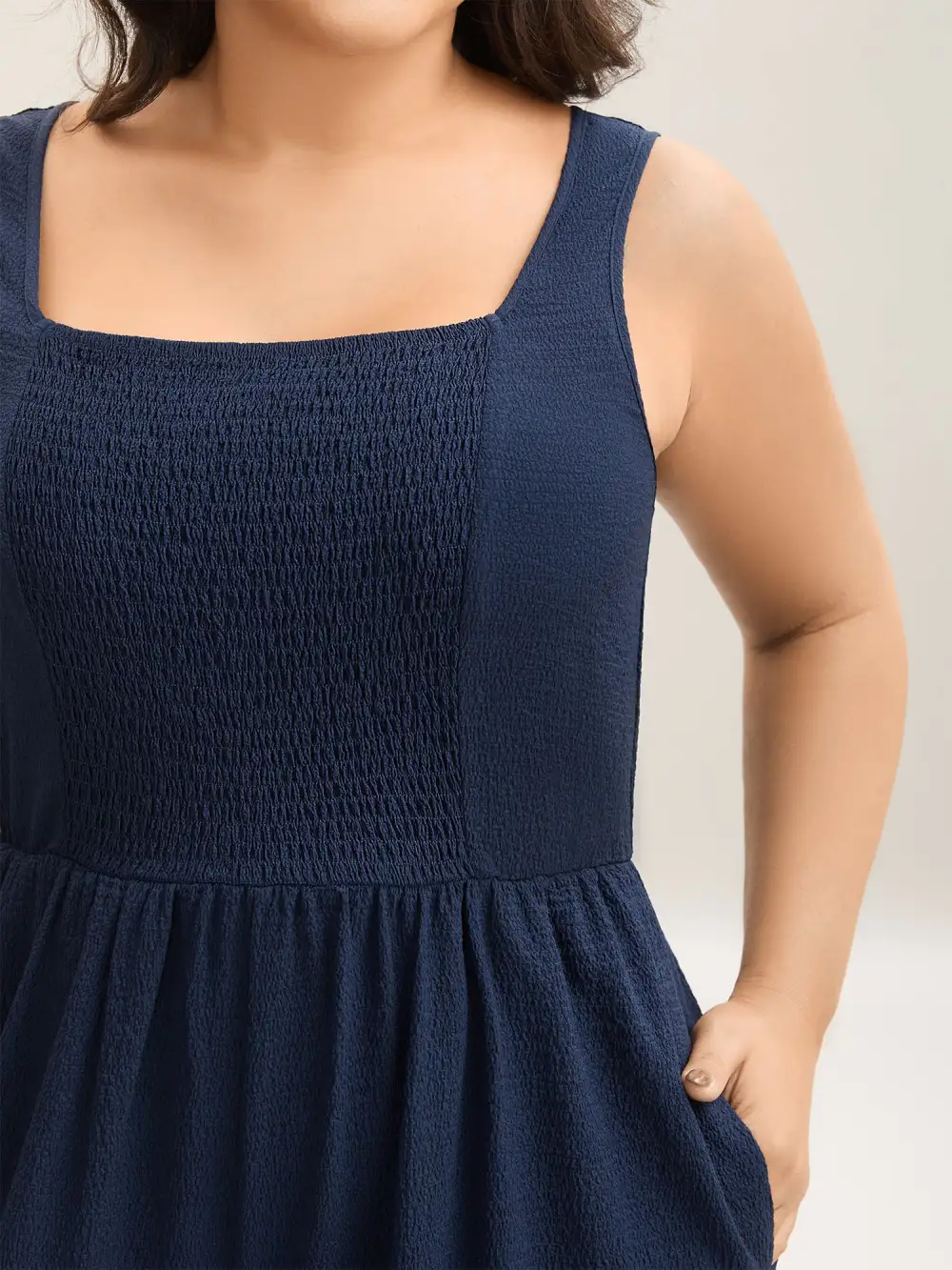 Shirred Pockets Wide-Leg Plain Jumpsuit