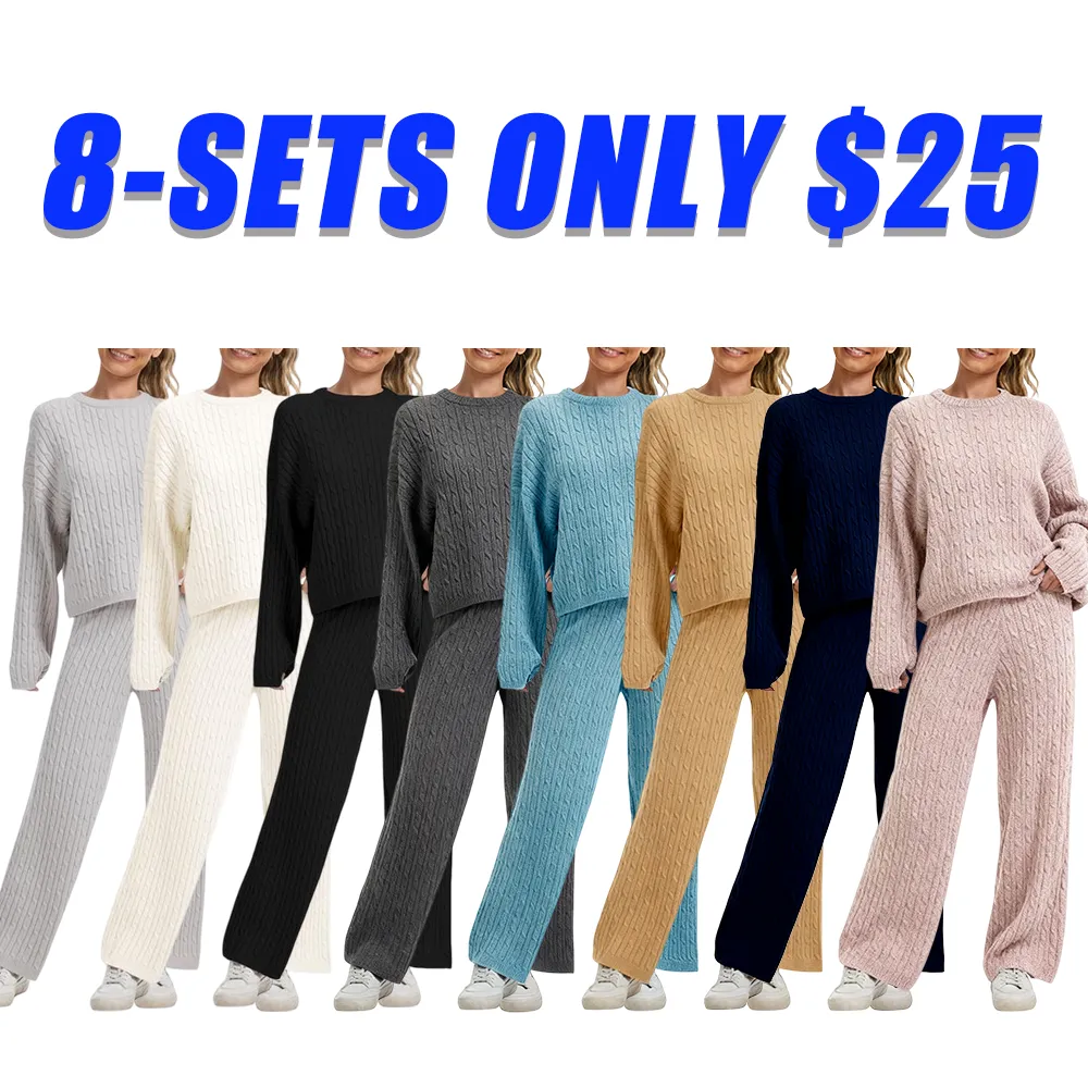 Women's chunky knit sweater casual two-piece set