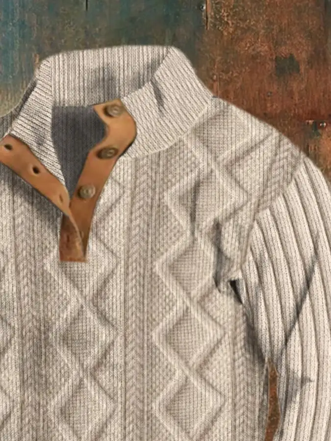 Men'S Casual Retro Color Block Print Long Sleeve Sweatshirt