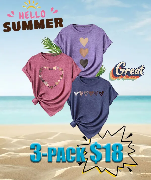 Women's Heart Print Graphic Tee – Casual Short Sleeve T-Shirt