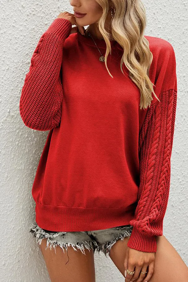 Solid Knitted Long Sleeve Crew Neck Sweater
