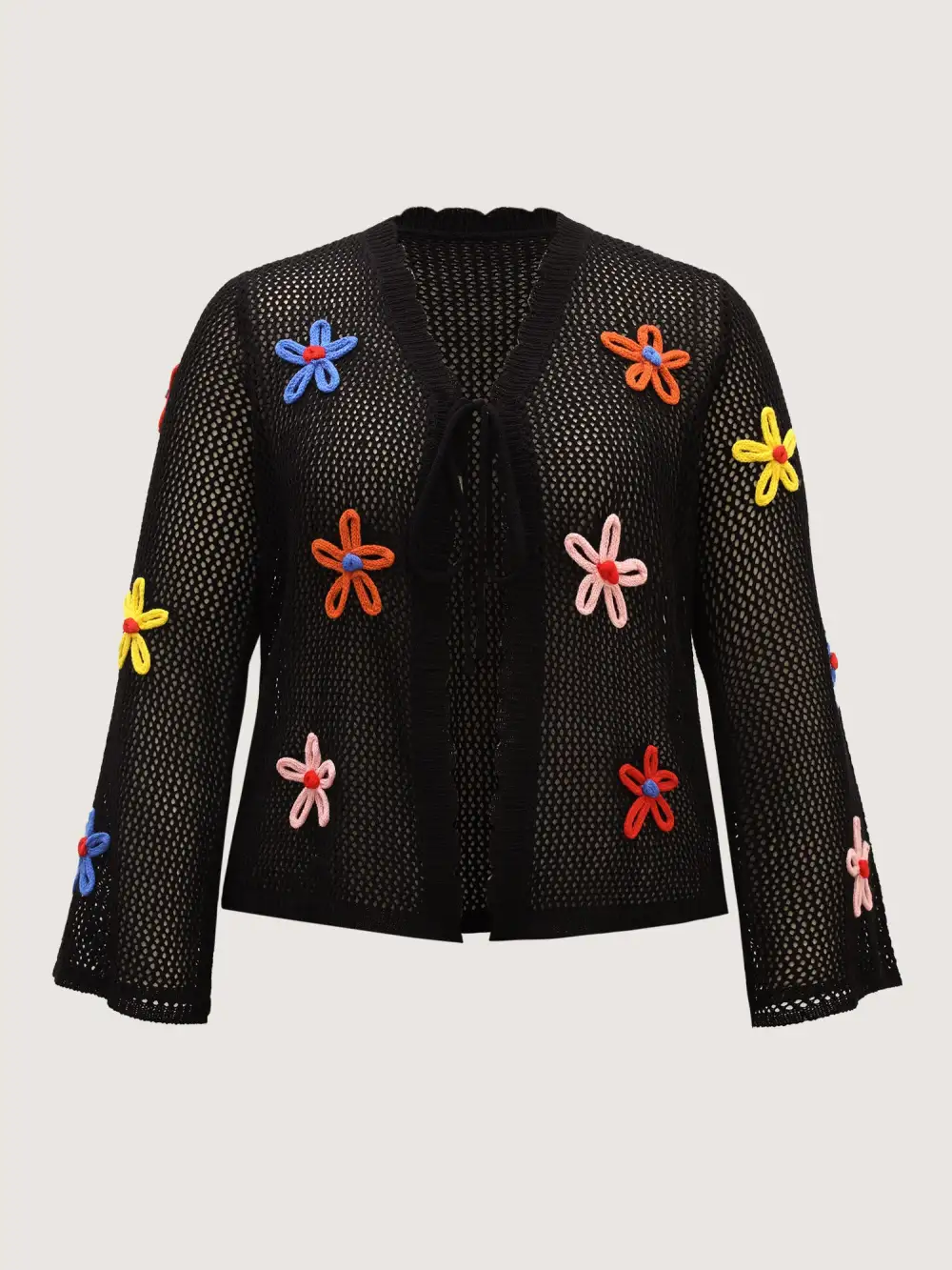 Knit Floral Front Tie Cardigan