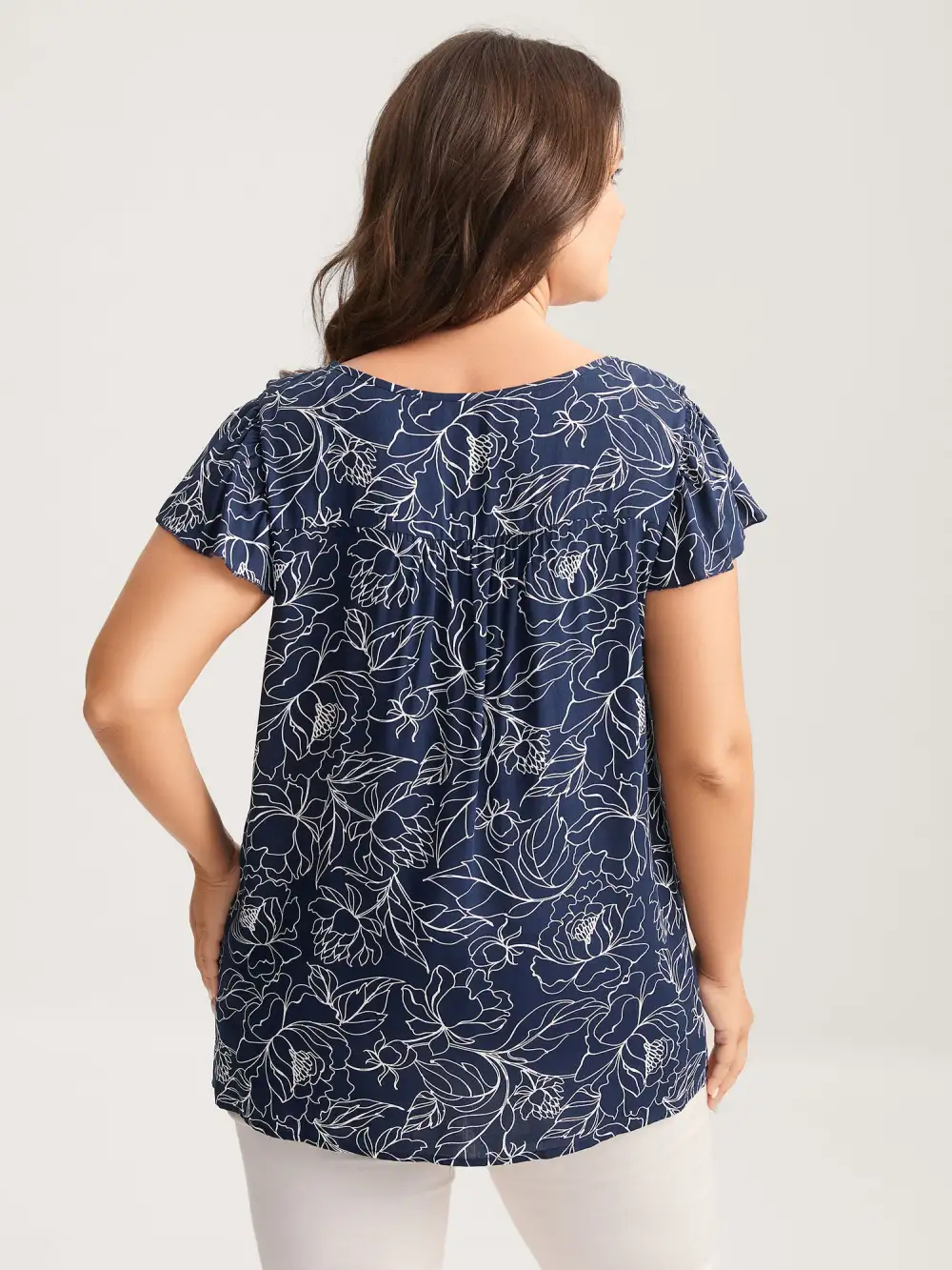Floral Abstract Print Ruffled Blouse