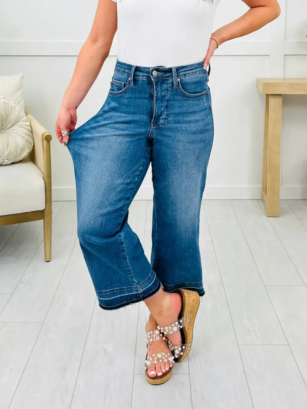 Judy Blue Spring Fever Tummy Control Wide Leg Crops