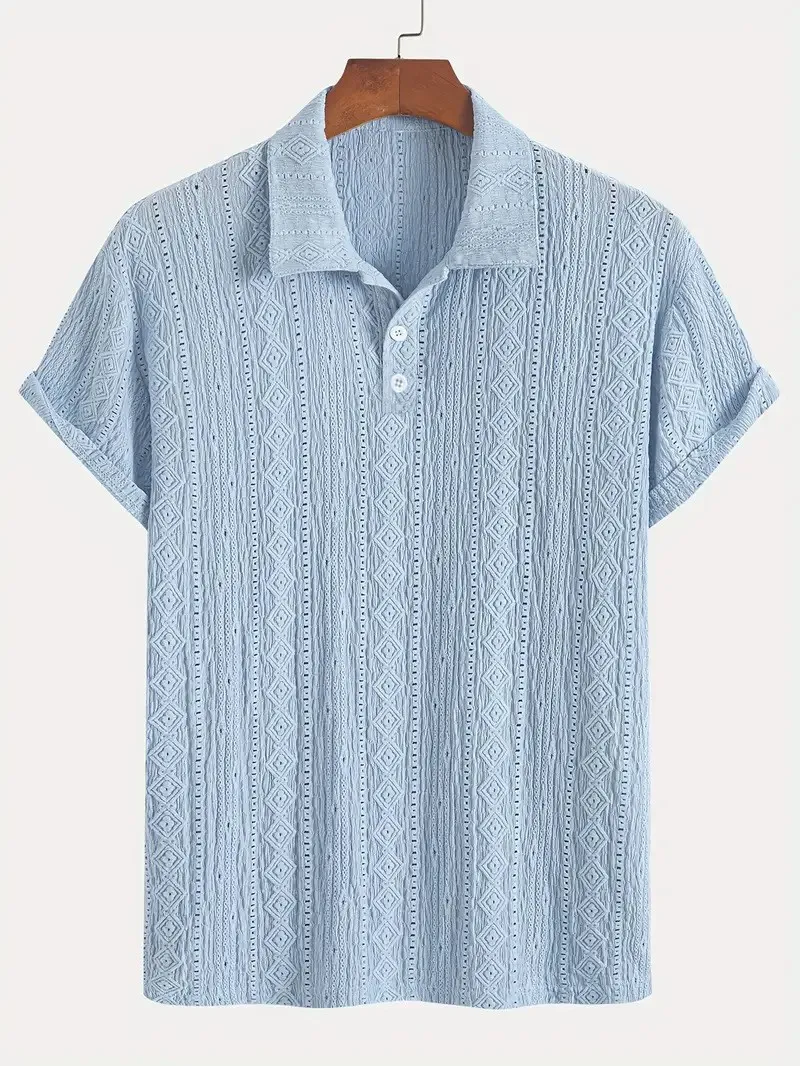 Men's Daily Jacquard Textured Striped Casual Comfortable Polo Tops