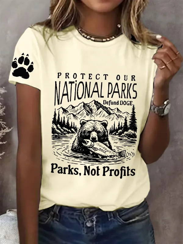 Women'S T-Shirt Women's Protect Our National Parks Print Round Neck T-Shirt