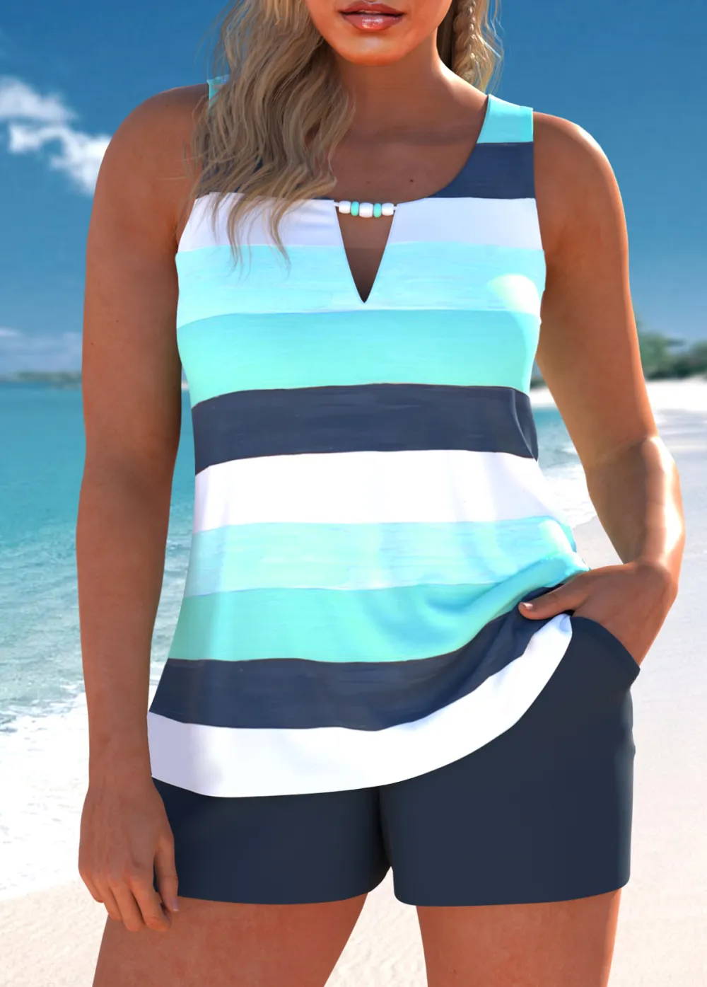 Cut Out Hot Pink Tropical Plants Print Tankini Set
