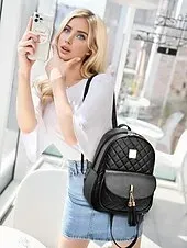 Women's Quilted Pink Leather Backpack Wristlet Card Holder Three-Piece Set , Including Wallet and Card Holder, Fashionable and Practical, Suitable for Daily Use, Work and Casual Outings