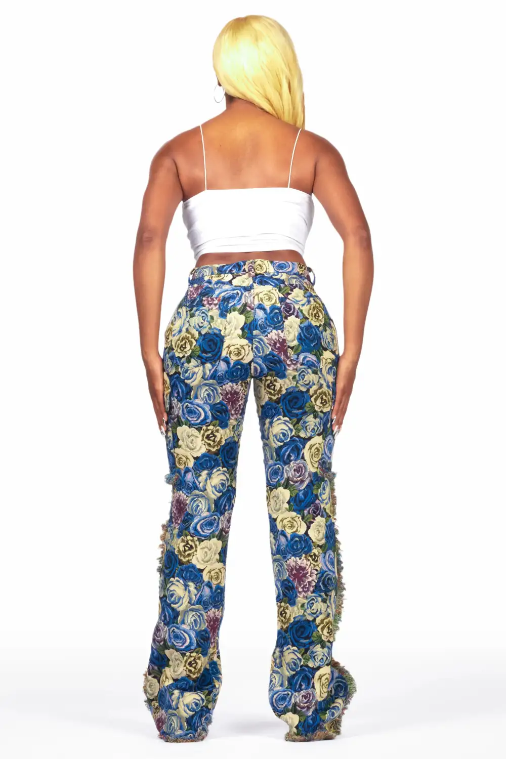 Darresha Blue Floral Tapestry Stacked Pant