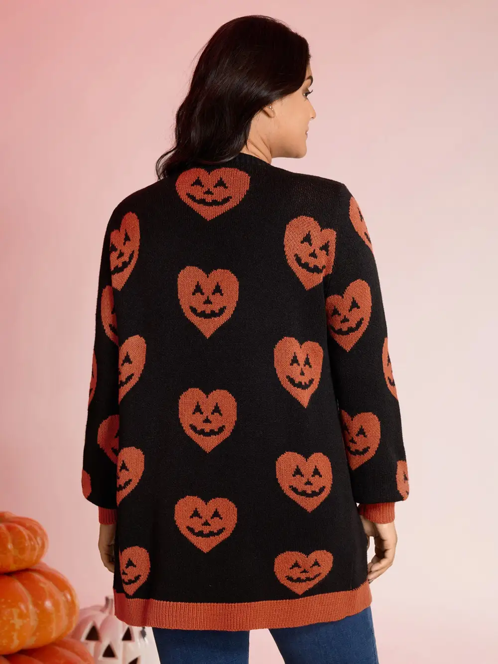Pumpkin Hearts Halloween Pockets Cardigan