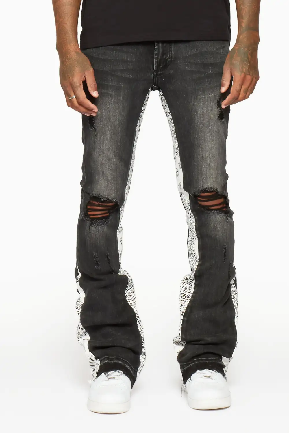 Wiz Dark Grey/White Stacked Flare Jean