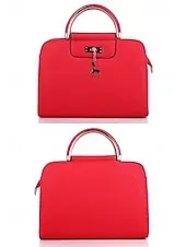 Women's Faux Leather Top Handle Tote Bag with Deer Charm - Elegant Structured Women's Shoulder Bag, Perfect for Mother's Day Gift, Work, Shopping and Casual Outings