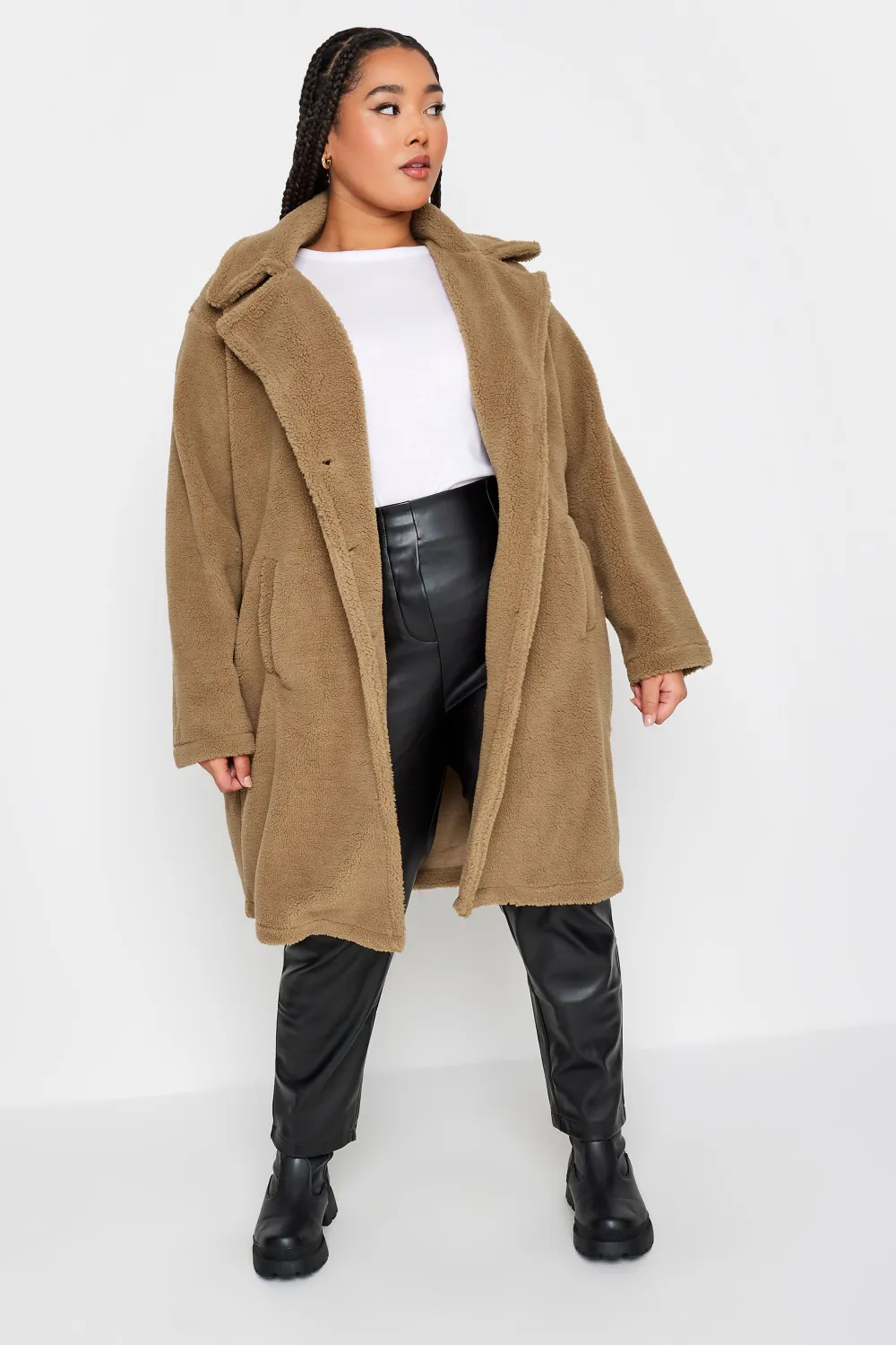 YOURS Curve Beige Brown Faux Fur Coat