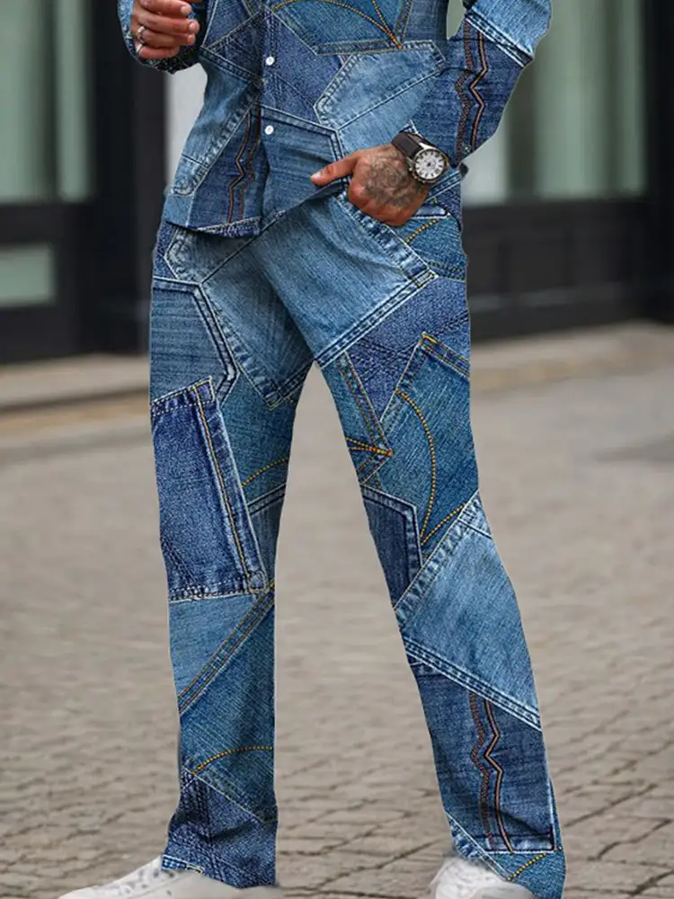 Modern Denim Print 2-Piece Set