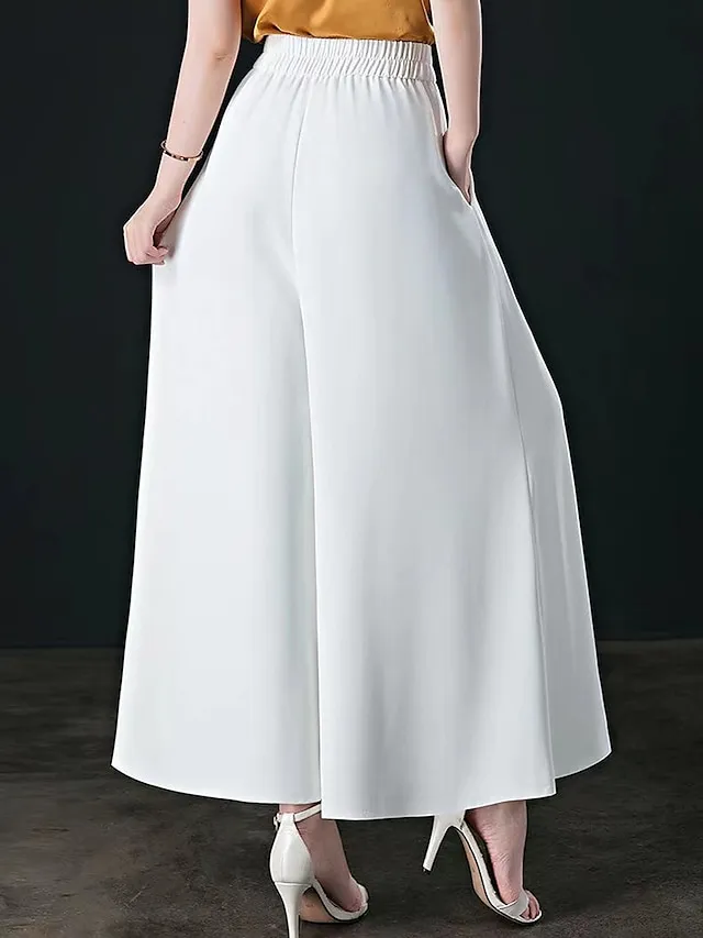 Women's Wide Leg Pants Trousers Baggy Full Length Pocket Baggy Micro-elastic High Waist Work Comfort Office Office / Career Black White M L Summer Spring