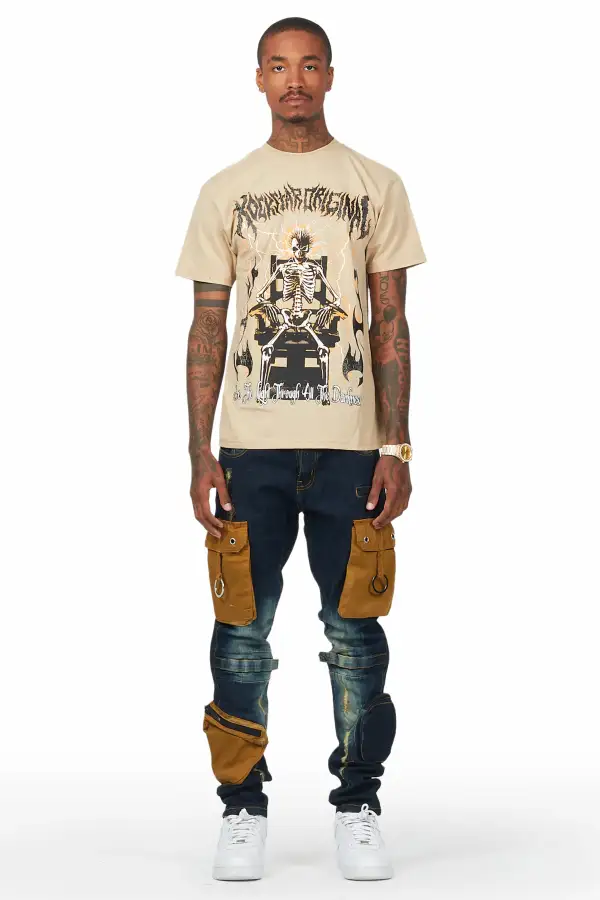 Deathrown Beige T-Shirt Slim Fit Cargo Jean Bundle