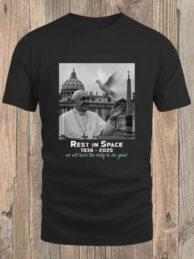 Men's Rest In Peace 1936-2025 We All Have The Duty To Do Good Print Short Sleeve Round Neck Cotton T-Shirt