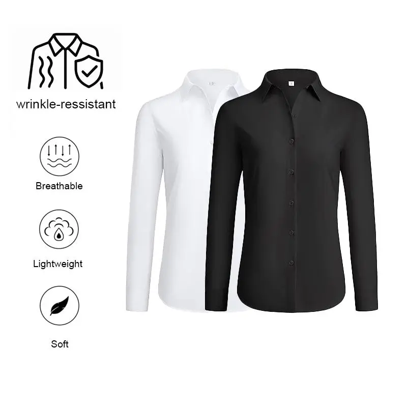 Women's Wrinkle-Free Long-Sleeve Button-Down Work Shirt(Wrinkle-Free, Long-Sleeve, Pocket)