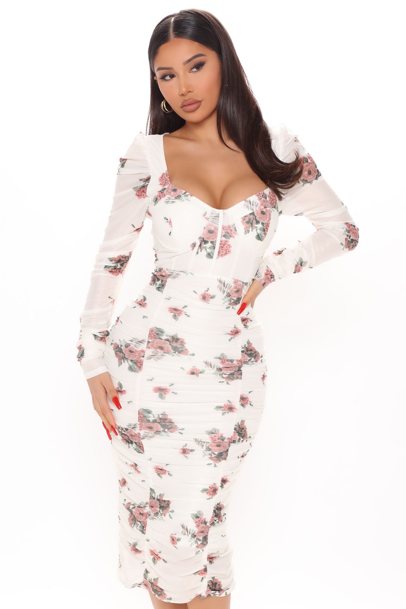 Bring Me Flowers Mesh Midi Dress - White