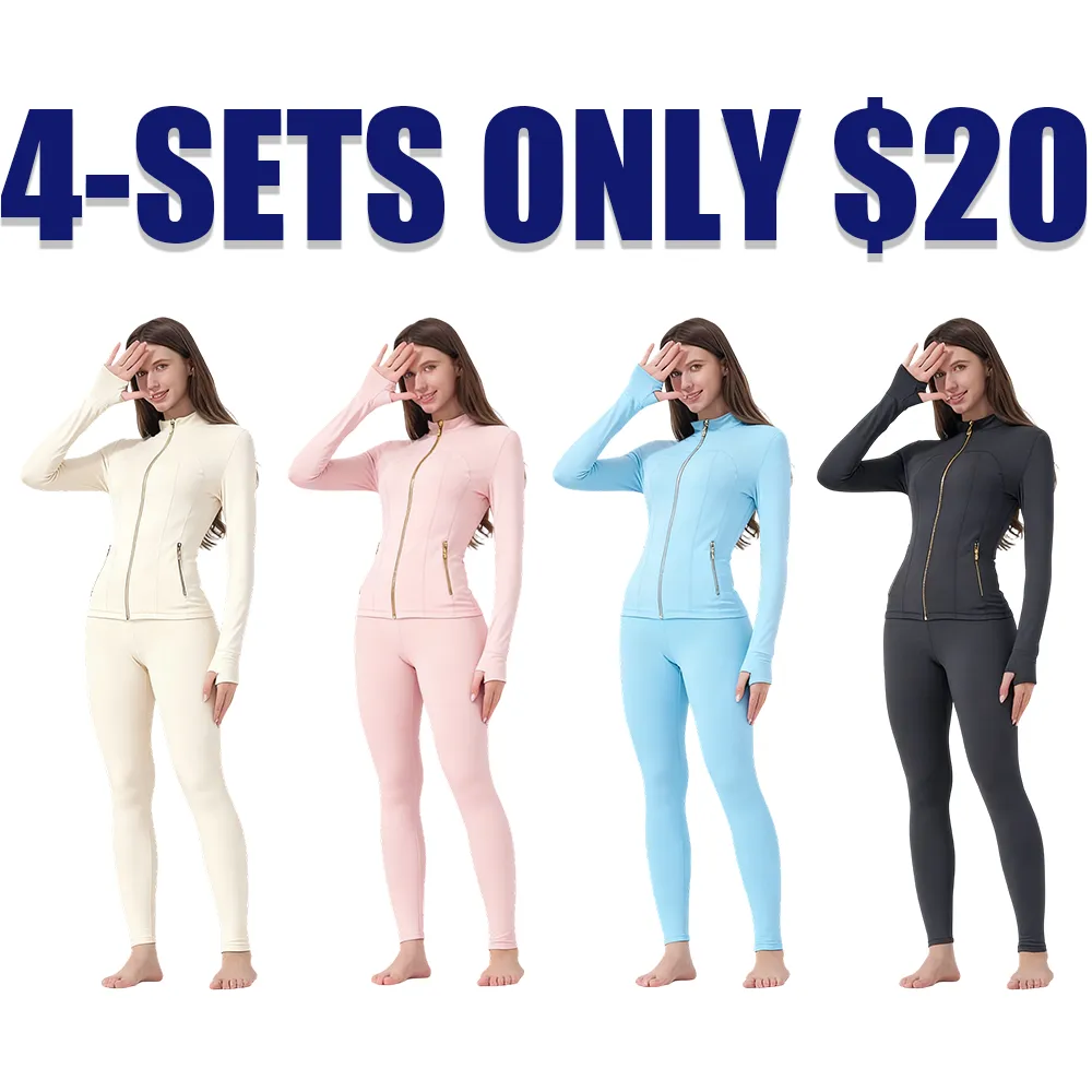 Women's  Sporty Tracksuit: Golden Zipper Pocket Jacket + Yoga Pants