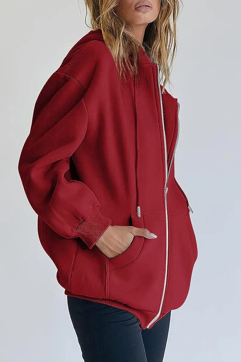 Women's Cute Hoodies Teen Girl Fall Jacket Oversized Sweatshirts Casual Drawstring Zip Up Y2K Hoodie with Pocket