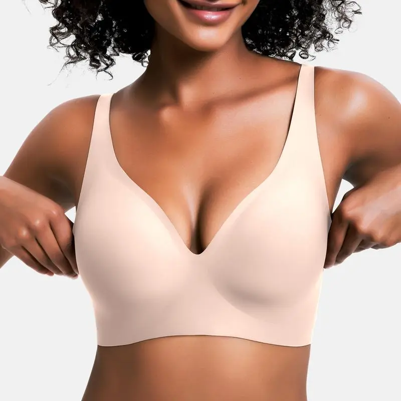 Jelly Wireless Seamless Push-Up Bra-Deep V, Wire-Free, Everyday Comfort