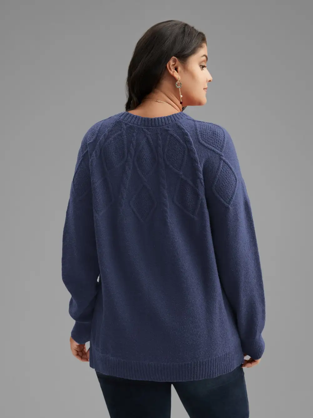 Cable Knit Bodice Crew-Neck Pullover