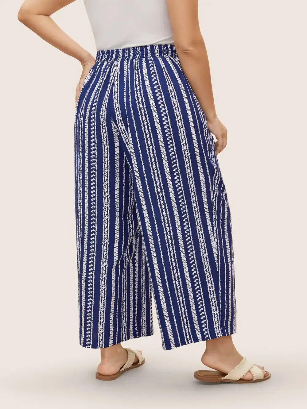 Bandana Striped Tassel Drawstring Wide Leg Pants
